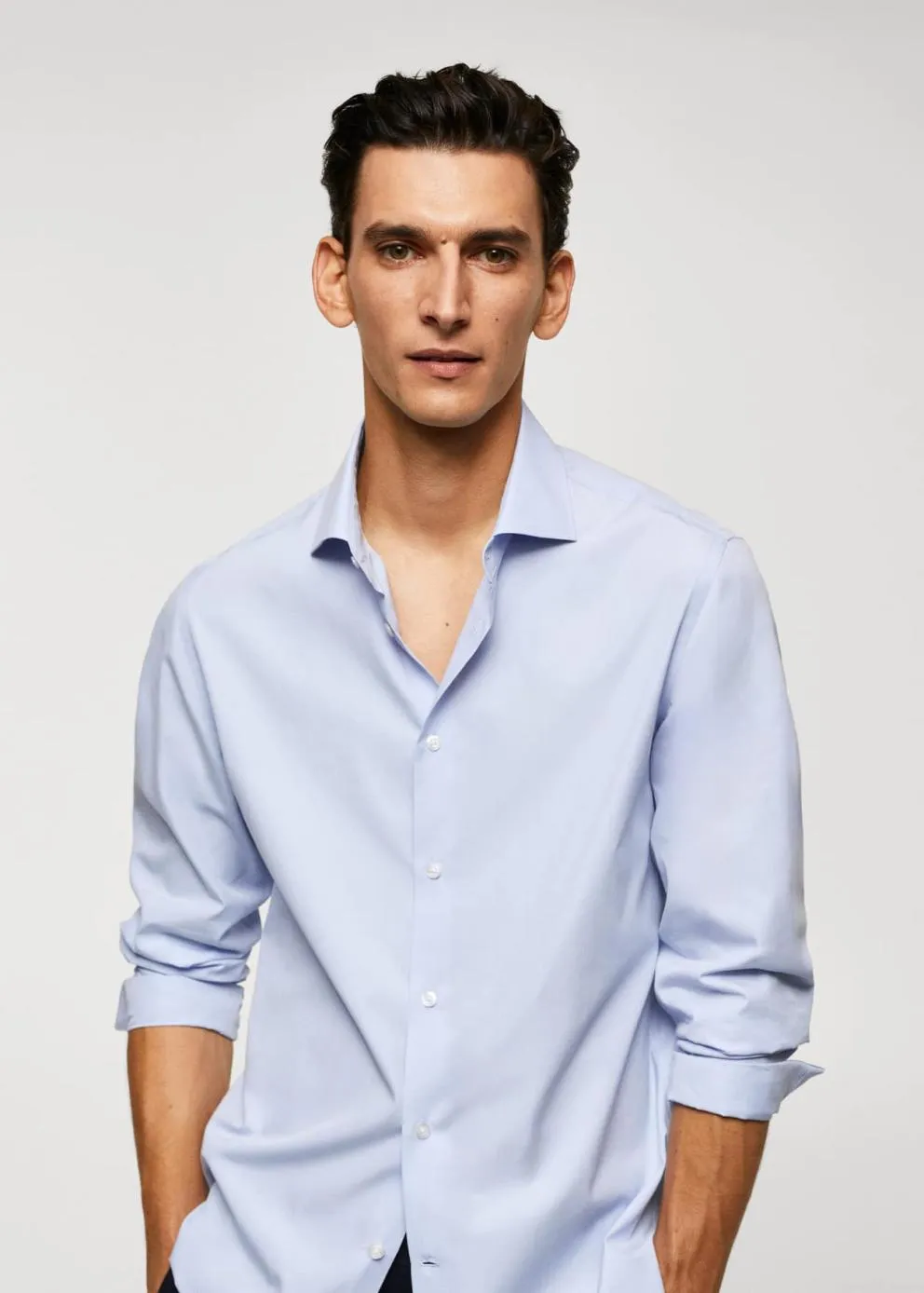 Chemises | Homme MANGO Chemise Slim Fit 100 % Coton Bleu Ciel